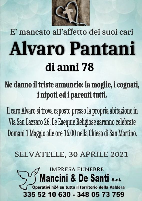 Alvaro Pantani - Necrologio - Selvatelle - Onoranze Funebri Selvatelle - Impresa funebre Mancini - Riti funebri Terricciola - Valdera