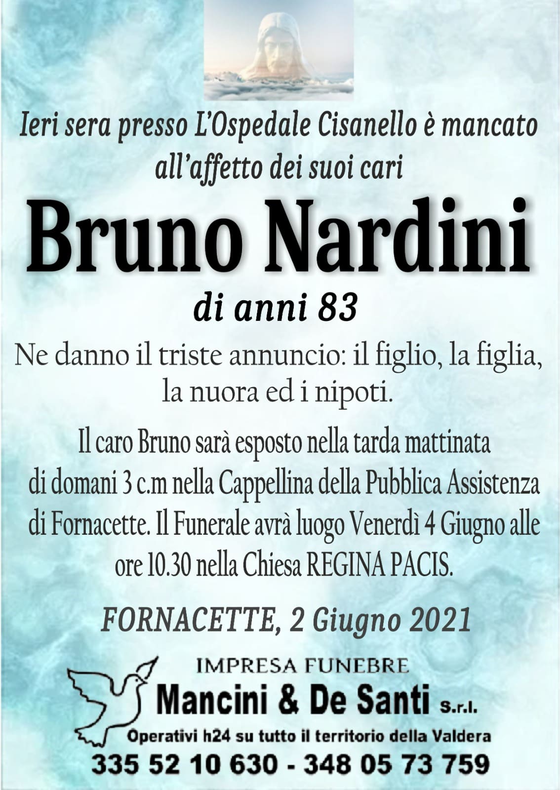 Bruno Nardini - necrologio Fornacette - annuncio di Morte - onoranze funebri Mancini