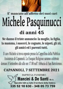 Necrologio Michele Pasquinucci Funerali Capannoli