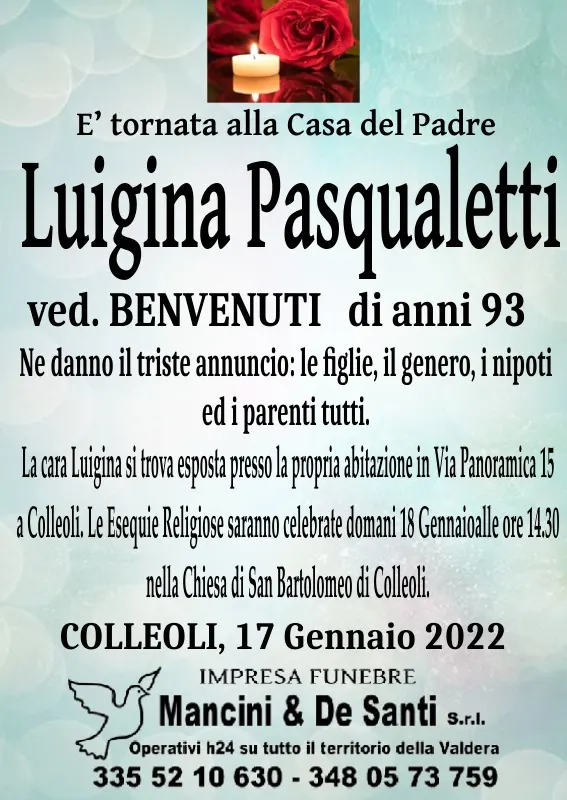 Luigina Pasqualetti Funerale Palaia Onoranze Funebri Mancini De Santi